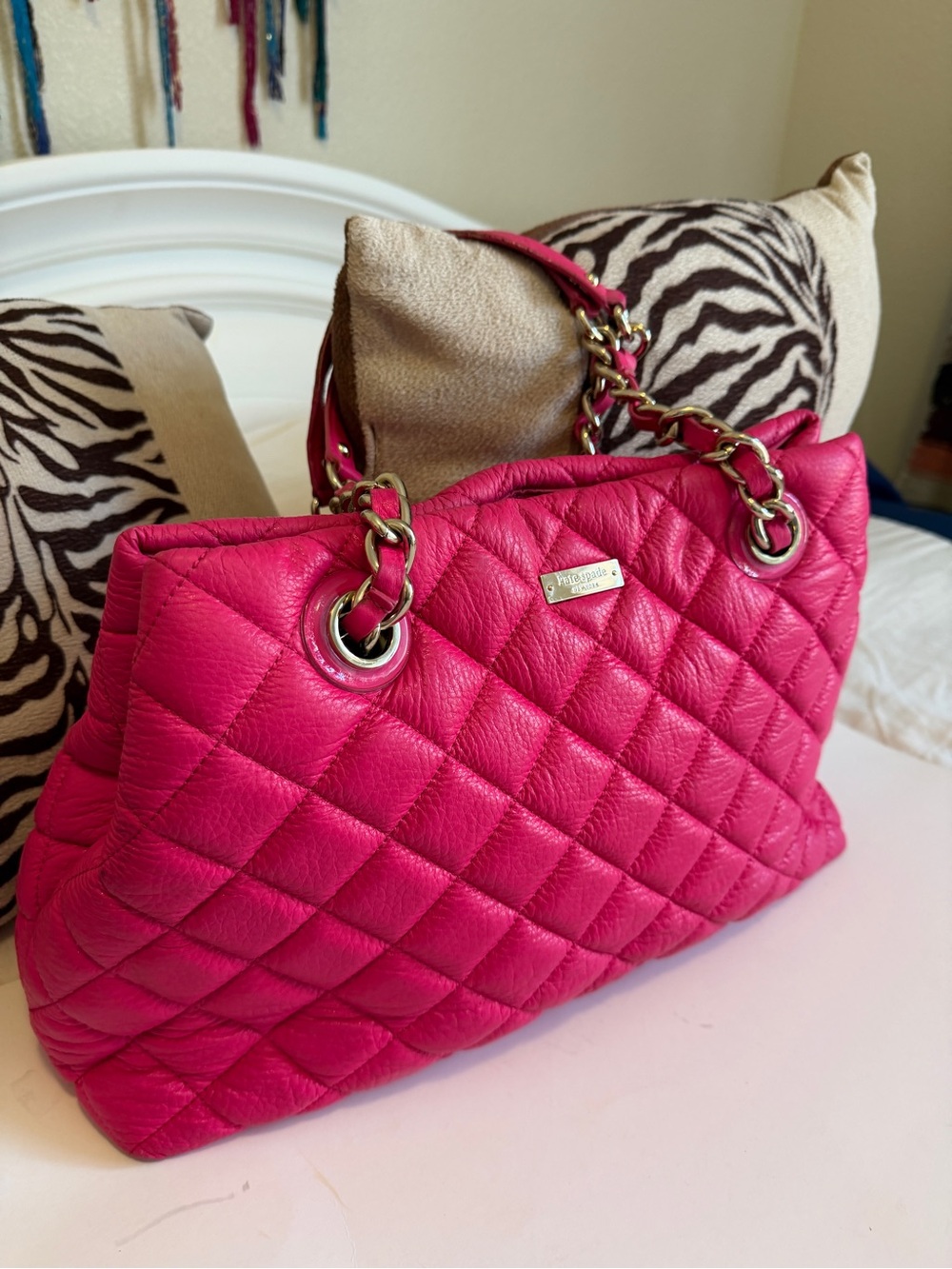 kate spade Quilted Chain-Handle Shoulder Bag in Hot Pink